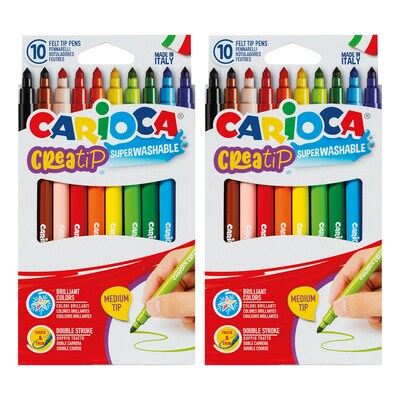 CARIOCA Creatip Washable Kids Markers, Medium Tip, Assorted Colors, 10/Pack, 2/Bundle (CRA44001-2)