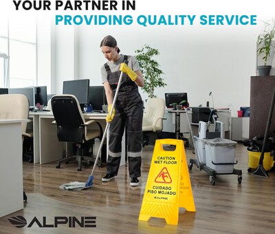 Alpine Industries 24 in. A-Frame Multilingual Caution Safety Wet Floor Sign, Yellow, 10 Pack (ALP499-10)