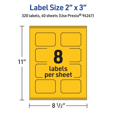 Avery Laser/Inkjet Rectangle Scalloped Multipurpose Labels, 2" x 3", Bright Yellow, 320/Pack (94267)