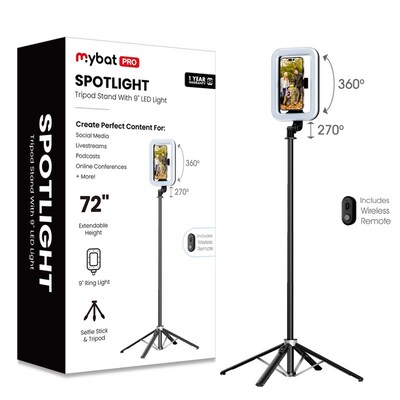 MyBat Pro Spotlight Tripod Stand with LED Ring Light Adjustable Aluminum Alloy Black