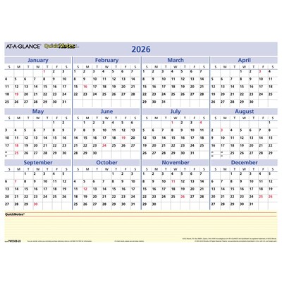 2026 AT-A-GLANCE QuickNotes 16 x 12 Yearly Dry Erase Wall Calendar, Reversible (PM550B-28-26)