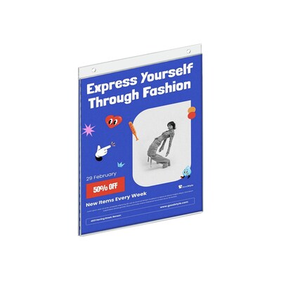 Azar  8.5 x 11 Sign Holder, Vertical, Wall-Mounted, Clear, Acrylic, 10/Pack (162714)