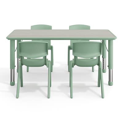 Flash Furniture Emmy Rectangular Activity Table Set, 47.25" x 23.5", Height Adjustable, Light Gray Woodgrain/Sage