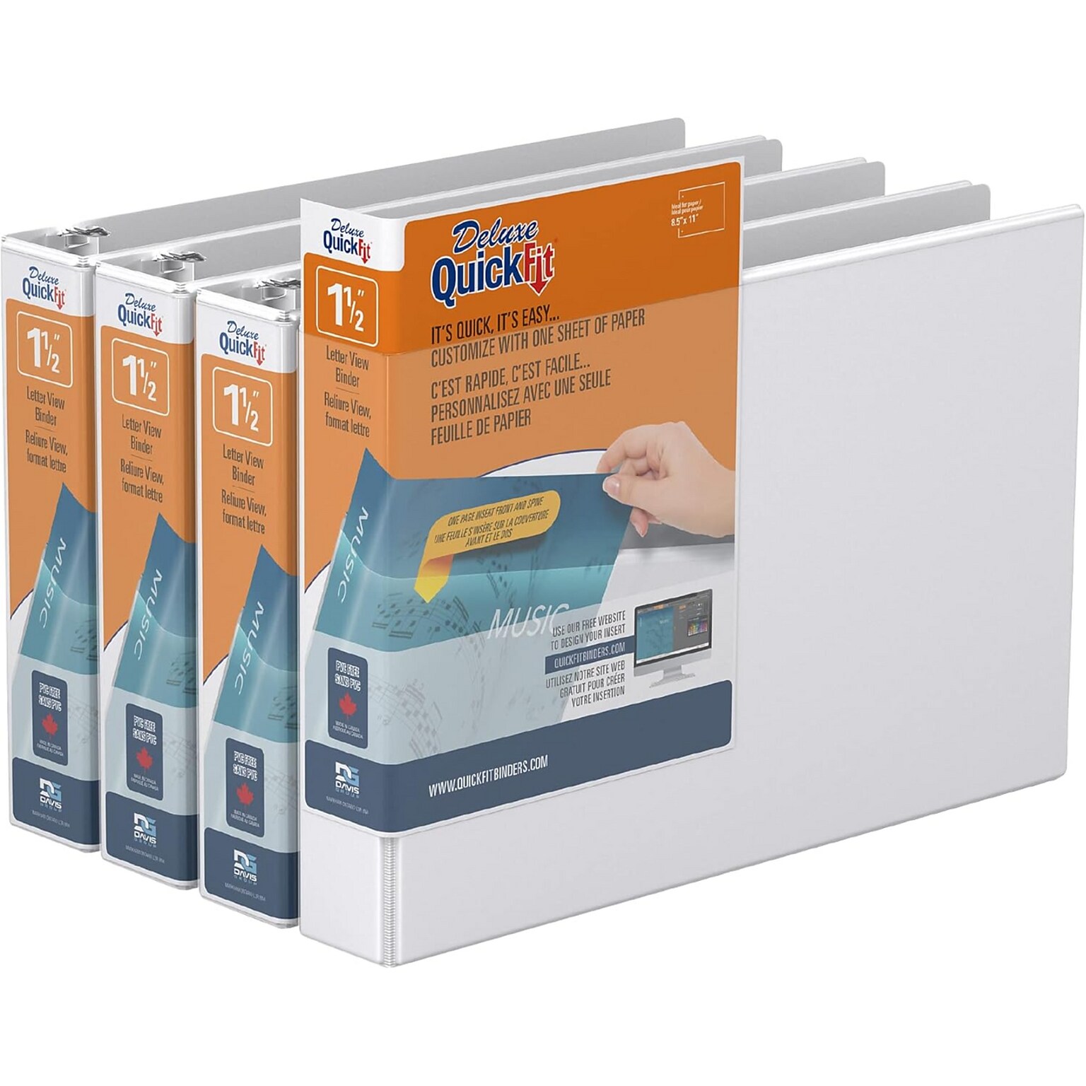 Davis Group QuickFit Heavy Duty 1 1/2 3-Ring Standard Binders, White, 4/Pack (97120-04)
