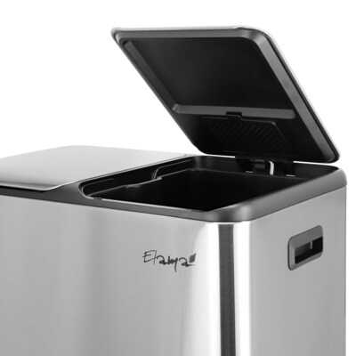 Elama Stainless Steel Indoor 2 Section Trash Can with Slow Close Lid, 8 Gallon, Silver (938122034M)