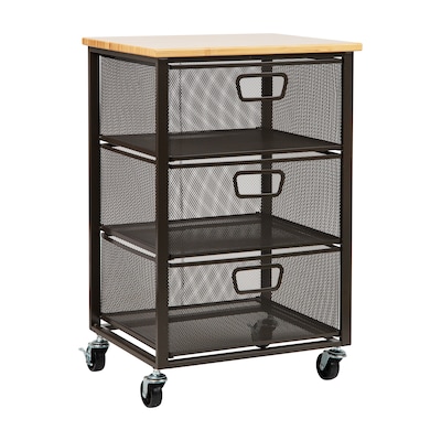 Mind Reader 3-Shelf Drawer Mobile Organizer Cart with Wheels, Black (3TMESHC-BLK)