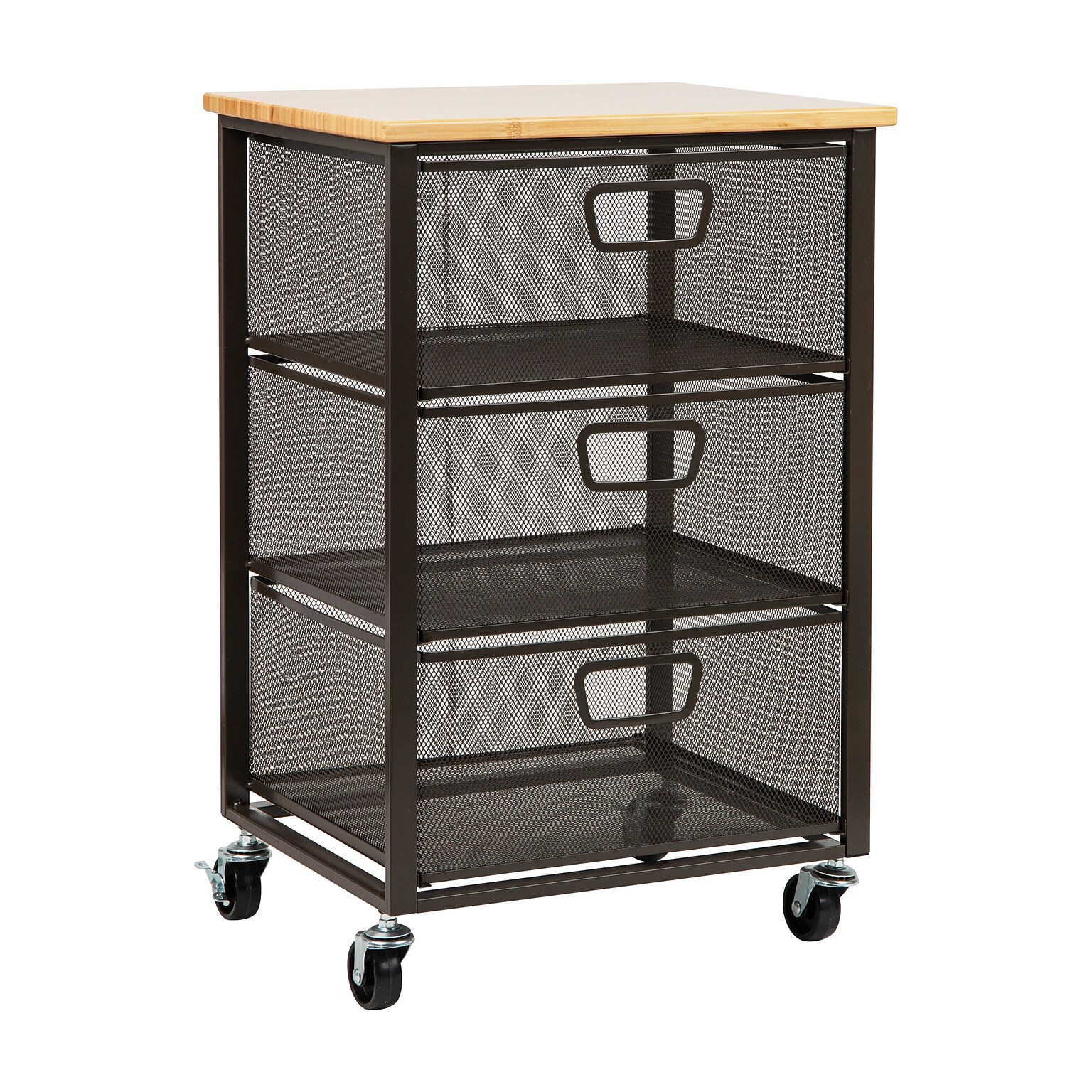 Mind Reader 3-Shelf Drawer Mobile Organizer Cart with Wheels, Black (3TMESHC-BLK)