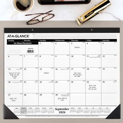 2026-2027 AT-A-GLANCE 21.75" x 17" Academic Monthly Desk Pad Calendar, White/Blue (SKLPAY-32-27)