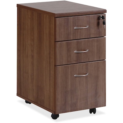 Lorell Essentials 3-Drawer Mobile Vertical File Cabinet, Letter/Legal Size, Lockable, 28.4H x 15.5W x 22D, Walnut (LLR69983)