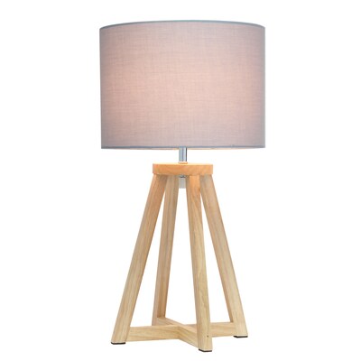 Simple Designs Interlocked Triangular Natural Wood Table Lamp with Gray Fabric Shade (LT1069-NGY)