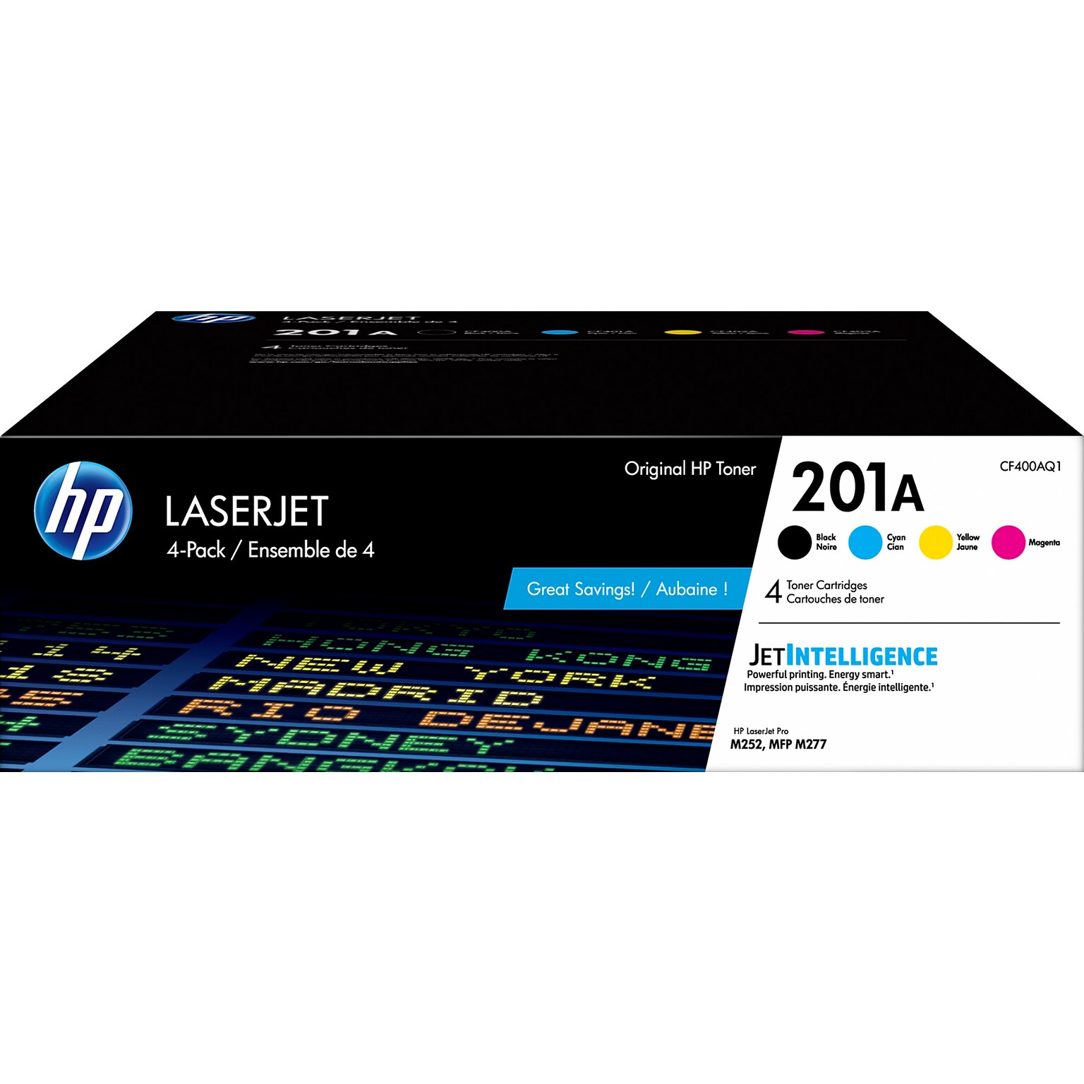 HP 201A Black/Cyan/Magenta/Yellow Standard Yield Toner Cartridge, 4/Pack (CF400AQ1)