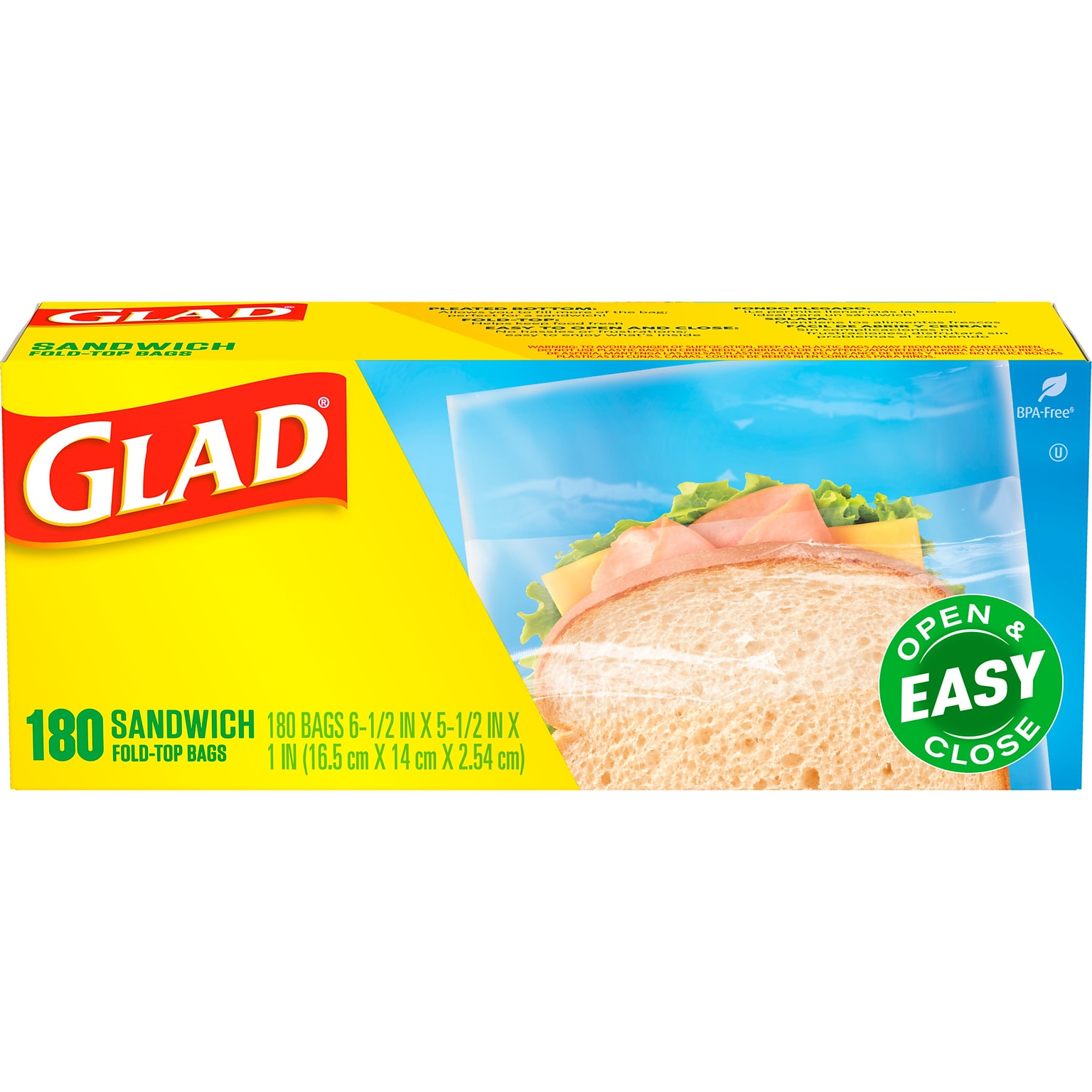 Glad Fold Top Bags, Sandwich, 180 Bags/Box (CLO 60771)