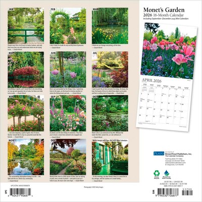 2026 Plato Monets Garden 12 x 12 Monthly Wall Calendar (9798330706877)