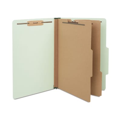 Staples® 60% Recycled Top Tab Pressboard Classification Folders, 2/5 Cut Tab, 2 Partitions, 10/Box (