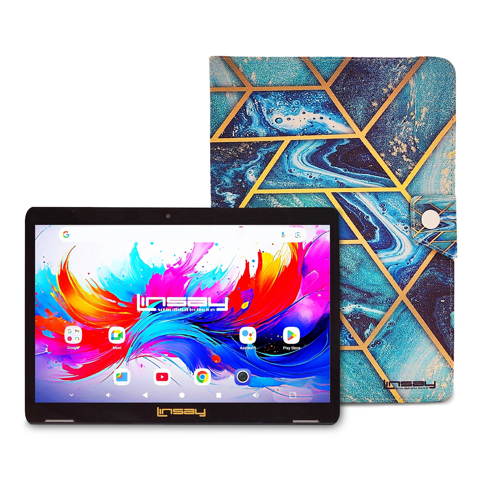 Linsay F10 Series 10.1 Tablet, Wi-Fi, Octa Core, 256GB eMMC, Android 15, with Art & Ocean Case (F10XIPGCARTPLUS)