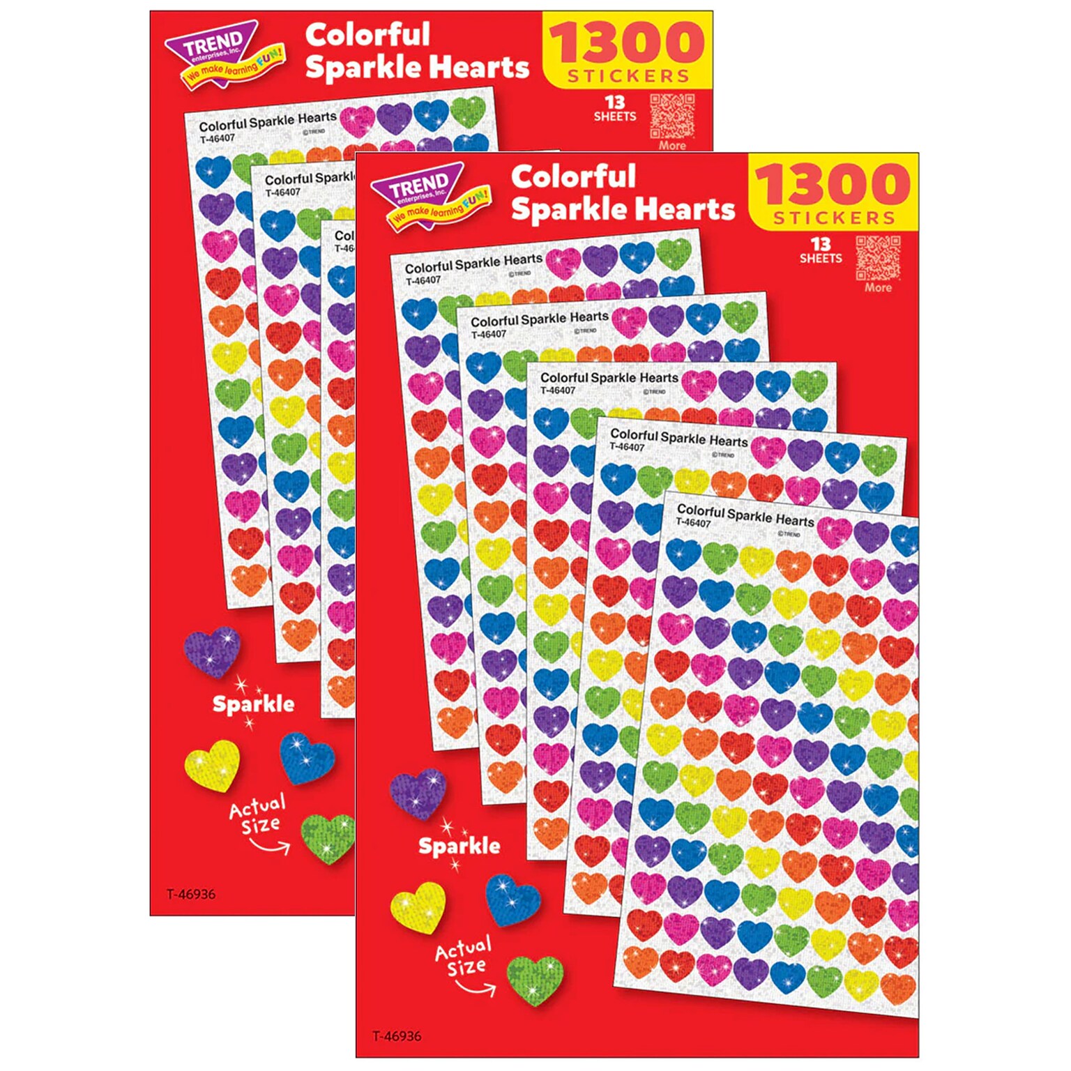 Trend Enterprises Colorful Sparkle Hearts Value Pack, Multicolored, 1300/Pack, 2/Packs/Bundle (T-46936-2)