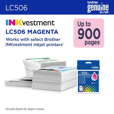 Brother LC506 Magenta Standard Yield Ink Cartridge, Prints Up to 900 Pages (LC506MS)