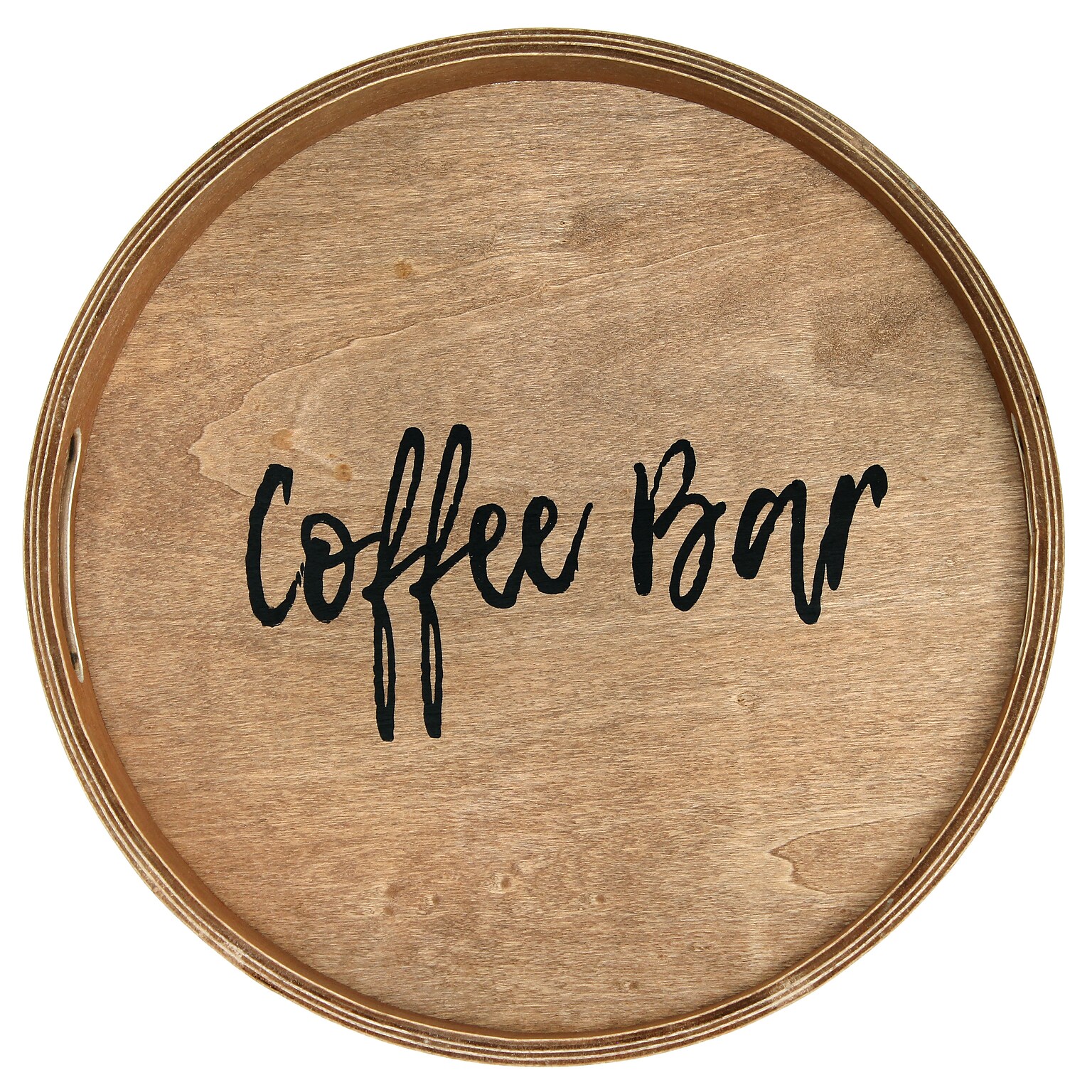 Elegant Designs Coffee Bar Decorative 13.75 Round Wood Serving Tray w/ Handles, Natural Wood (HG2013-NCB)