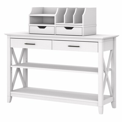 Bush Furniture Key West 47 x 16 Console Table with Storage and Desktop Organizers, Pure White Oak (KWS028WT)
