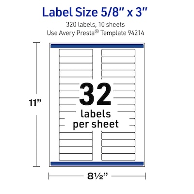 Avery Waterproof Rectangle Laser Multipurpose Labels, 5/8" x 3", White, 320/Pack (19479399228)