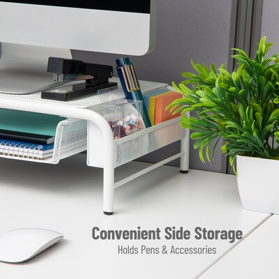 Mind Reader Monitor Stand with Paper Tray, Metal, White (MESHMONSTA-WHT)