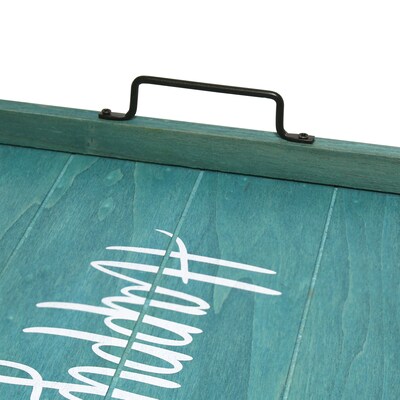 Elegant Designs "Happy Place" Decorative Wood Serving Tray w/ Handles, 15.50" x 12", Blue Wash (HG2000-BHP)
