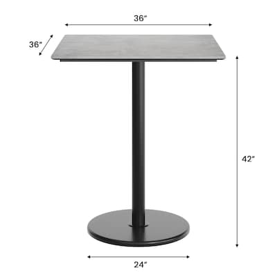 Flash Furniture Acadia Square Wooden Dining Table with Round Base, 36"D x 36"W, Gray Faux Concrete/Black Base (STSQ36CGTR24B)