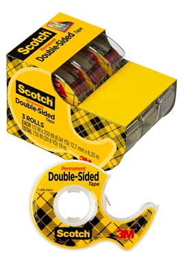 Scotch Permanent Double Sided Tape w/Refillable Dispenser, 1/2 x 7 yds., 1 Core, 3-Pack (3136)
