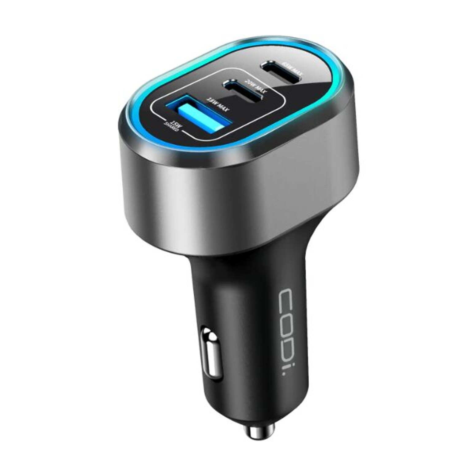 CODi 65W Triple Car Charger, USB-A & USB-C Outputs, Black (A01111)