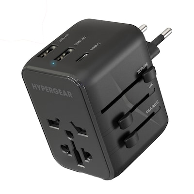 HyperGear WorldCharge Universal Travel Adapter with USB/USB A/USB C Ports, Black (15822)