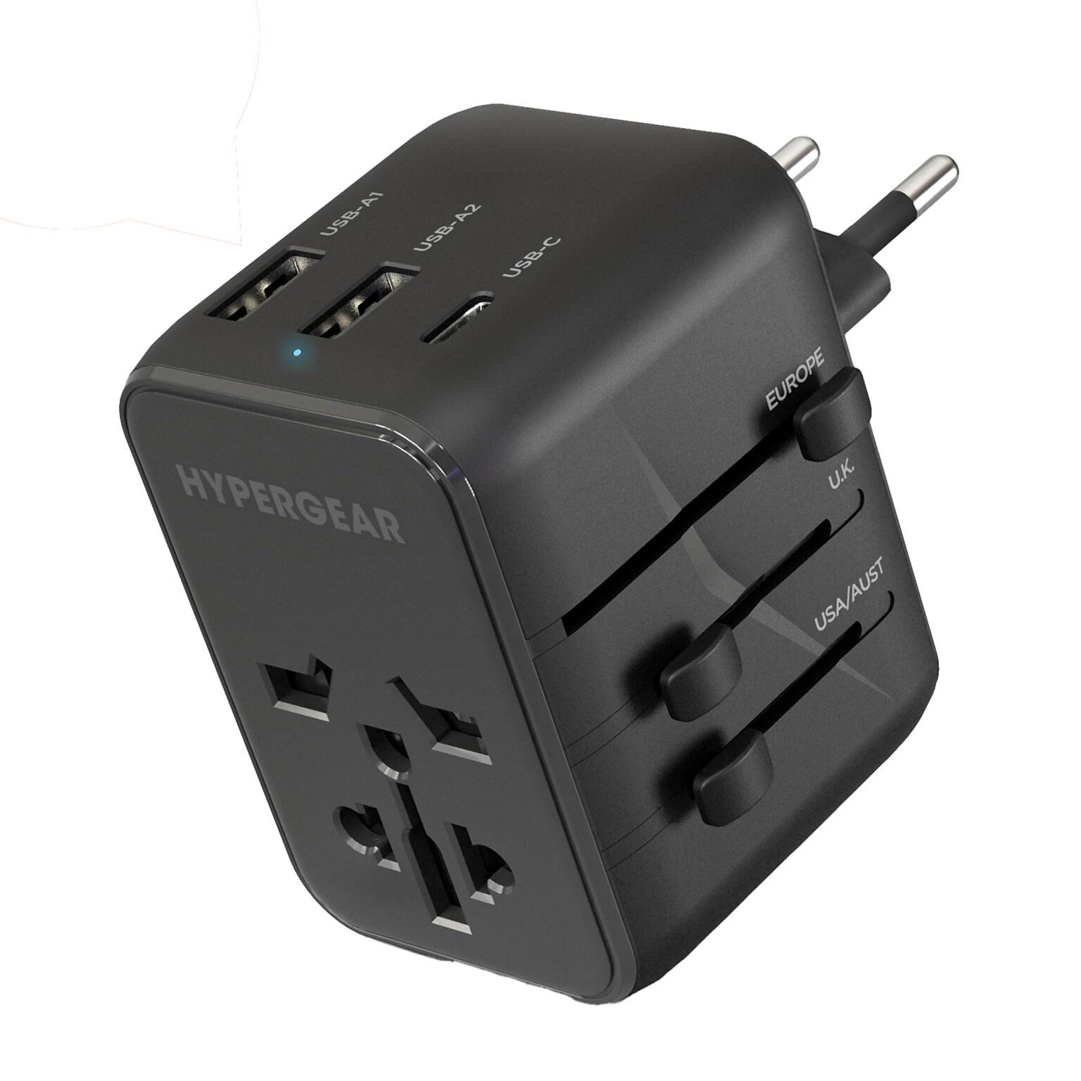 HyperGear WorldCharge Universal Travel Adapter with USB/USB A/USB C Ports, Black (15822)