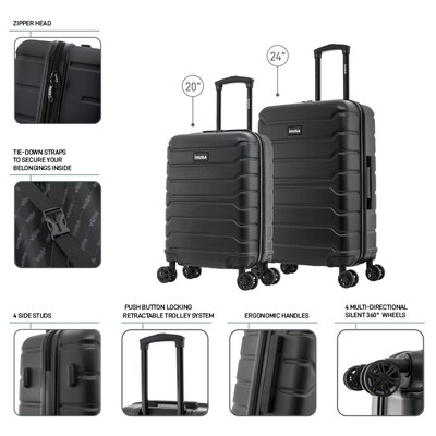 InUSA Trend 2-Piece Hardside Spinner Luggage Set, TSA Checkpoint Friendly, Black (IUTRE0SM-BLK)