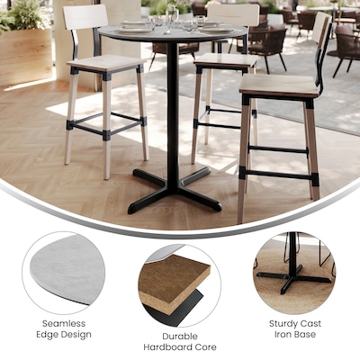 Flash Furniture Acadia 36" Round Wooden Dining Table with X-Base, Gray Faux Concrete/Black Base (STRD36CGT3030B)