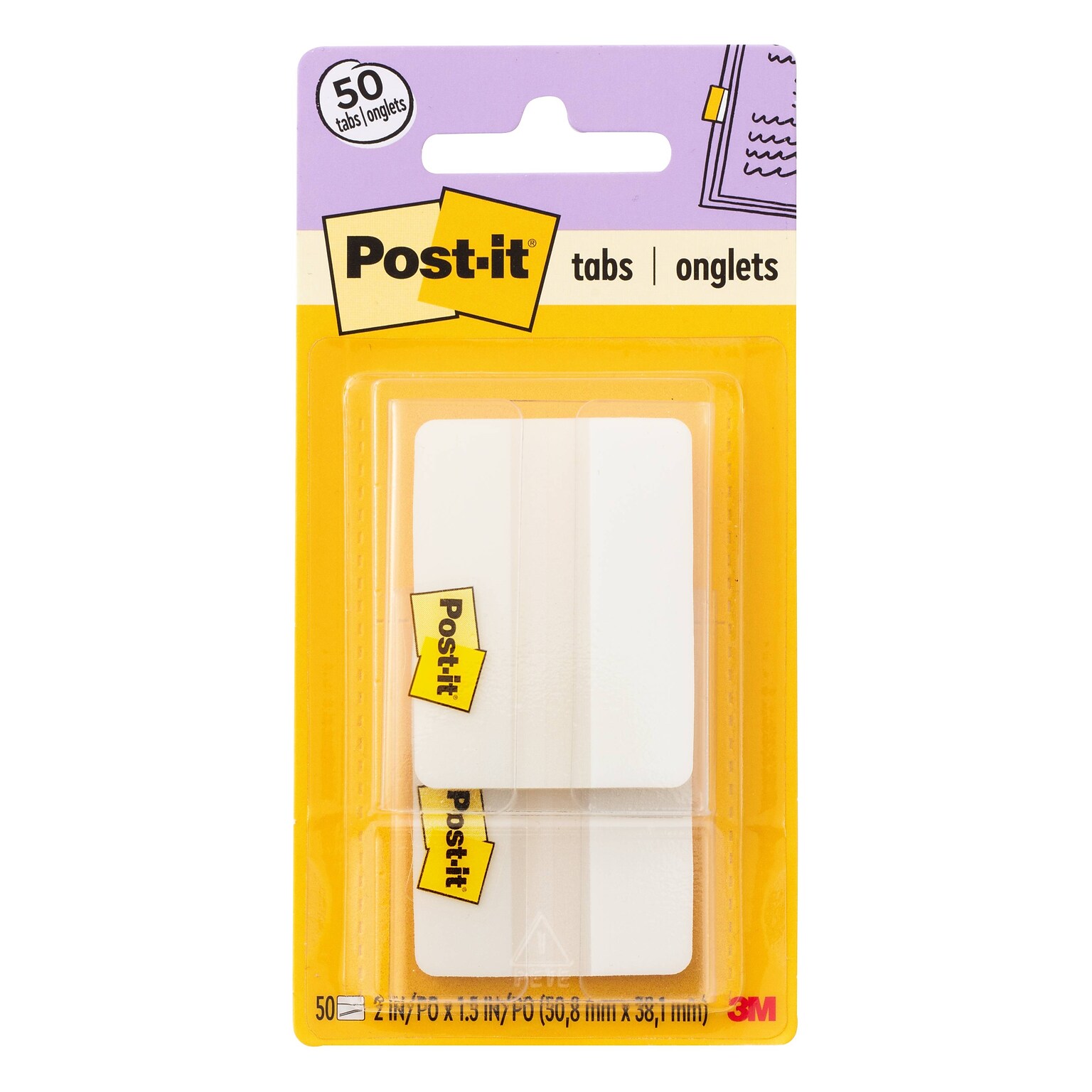 Post-it® Durable Tabs, 2 Wide., Solid, White, 50 Tabs/Pack (686F-50WH)