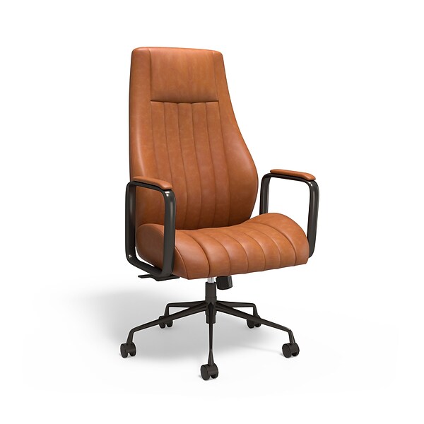 LOGOS LIFE ROLLINGCHAIR （BROWN） Benjara Retro Brown Metal and Top Grain Leather Executive Office