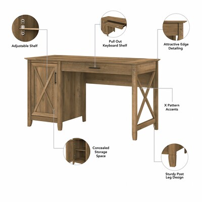 Bush Furniture Key West 54"W Computer Desk with Storage and 2-Drawer Lateral File Cabinet, Reclaimed Pine (KWS008RCP)