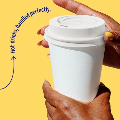 Perk™ Plastic Hot Cup Lid, 10/12/16 Oz., White, 50/Pack (PK54369)