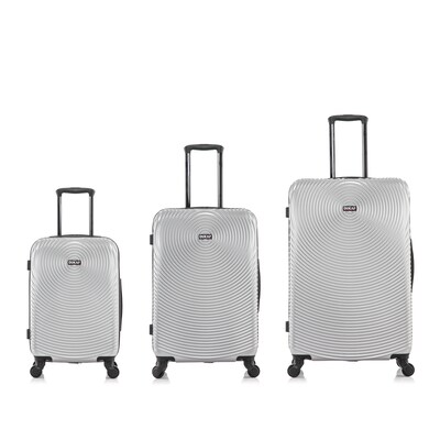 DUKAP INCEPTION 3-Piece Hardside Spinner Carry-On Luggage Set, TSA Checkpoint Friendly, Silver (DKINCSML-SIL)
