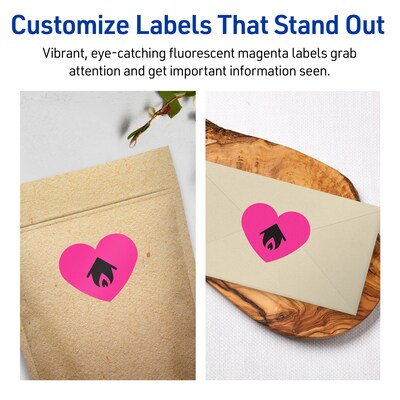 Avery Laser/Inkjet Heart Multipurpose Labels, 2-9/32" x 1-27/32", Neon Magenta, 960/Box (94603)
