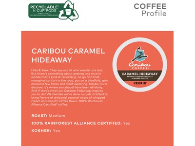 Caribou Coffee Caramel Hideaway Coffee Keurig K-Cup Pods, Medium Roast, 96/Box (736685CT)
