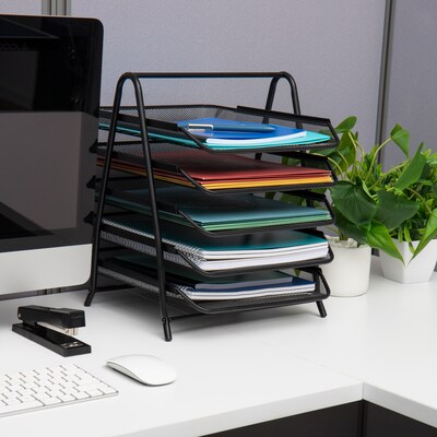 Mind Reader Metal 5-Tier Stackable Paper Desk Tray Organizer, Black, 2/Pack (5TPAP2PK-BLK)