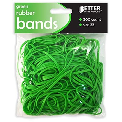 Better Office Multi-Purpose #33 Rubber Bands, 3.5 x 0.125, Latex Free, Vibrant Green, 200/Pack (33