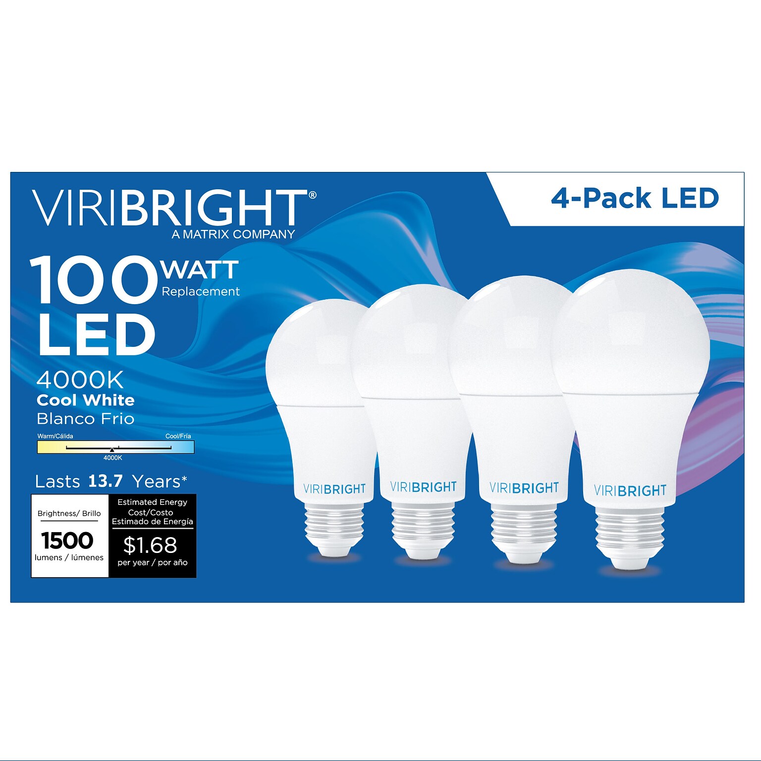 Viribright 14 Watts Cool White LED General-Purpose Bulb, 4/Pack (651639-4)