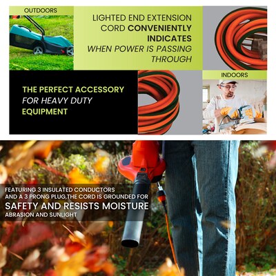 GoGreen Power 16/3 8' Heavy Duty Extension Cord, Lighted End, Orange (GG-13708)
