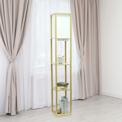 Simple Designs Etagere Organizer 62.5" Floor Lamp with Rectangular Shade, Tan (LF1037-TAN-CCLB)