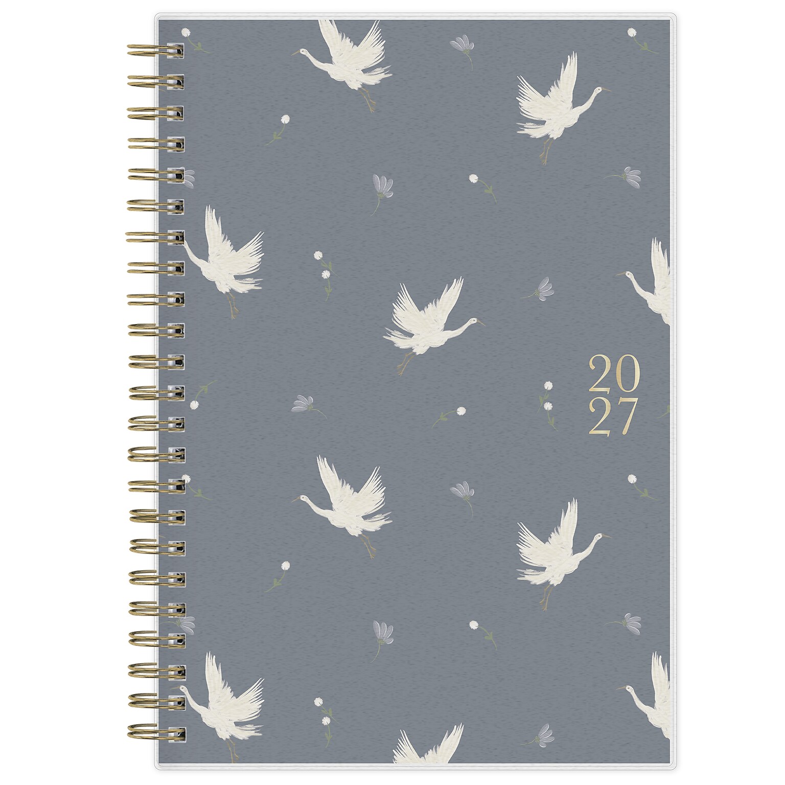 2027 Blue Sky Bespoke Letterpress Cranes and Flowers 5 x 8 Calendar Year Weekly & Monthly Standard Planner, Plastic Cover