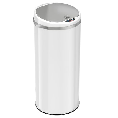 iTouchless Stainless Steel Round Sensor Trash Can with AbsorbX Odor Control System, White, 13 Gal. (