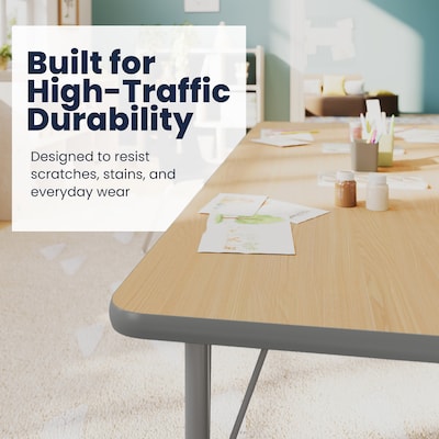 Flash Furniture Wren Rectangular Activity Table, 72" x 30", Height Adjustable, Light Natural Top/Silver Frame (XUA3072RECLNTP)