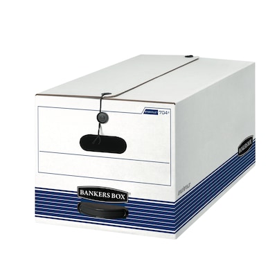 Bankers Box Stor/File Medium-Duty FastFold File Storage Boxes, String & Button, Letter Size, White/Blue, 20/Carton (0070409)