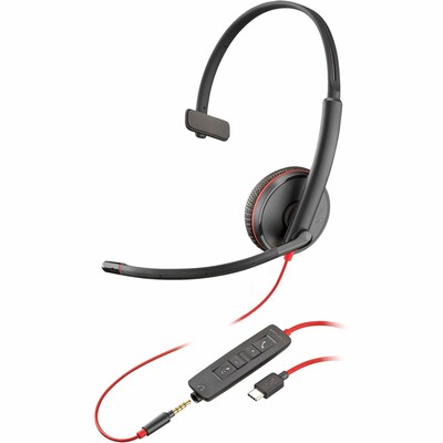 Poly Blackwire 3200 Noise Canceling Mono Phone & Computer On Ear Headset, USB Type-C (8M3X9AA#ABA)